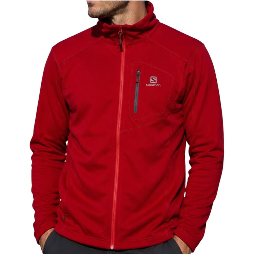 Salomon Advanced Skin Full Zip Jacket Actitherm Fleece Front Chest Pocket Red M